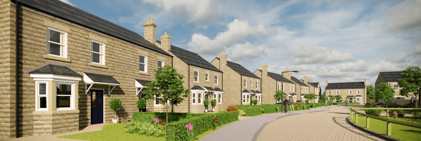 street of new build semi detatched and detached properties