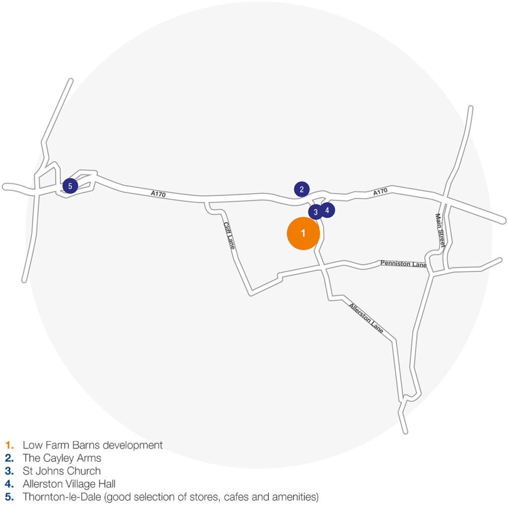 Map showing where the Low Farm Barns development is.
