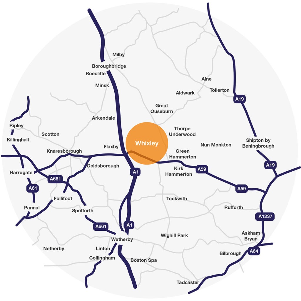 Map of North Yorkshire and the future development of Whixley